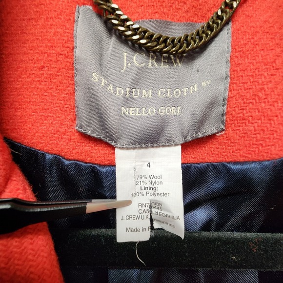 J. Crew Pea Coat Women 4 Red Stadium Cloth by Nello Gori Gold Buttons FLAWS READ - Picture 9 of 14
